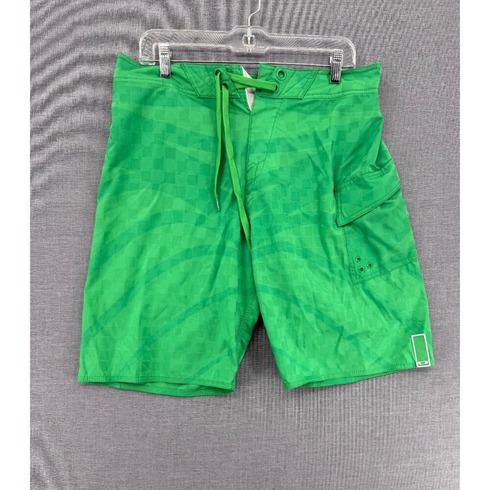 Oakley Board Shorts Mens 33 11" Green Cargo Style Pocket Swim Trunks